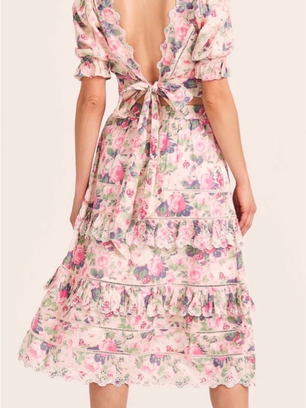 Love Shack Fancy Karsten Top and Naila Skirt Medium - Pink Floral - Picture 3 of 10